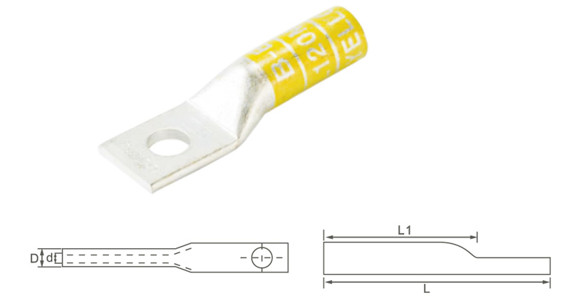 Insulated cord end terminal supplier_One Hole Long Barrel Copper Lug Drawing